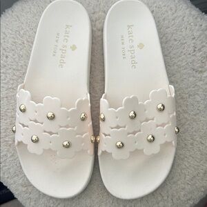 Kate Spade Cream Slides with Gold Studs